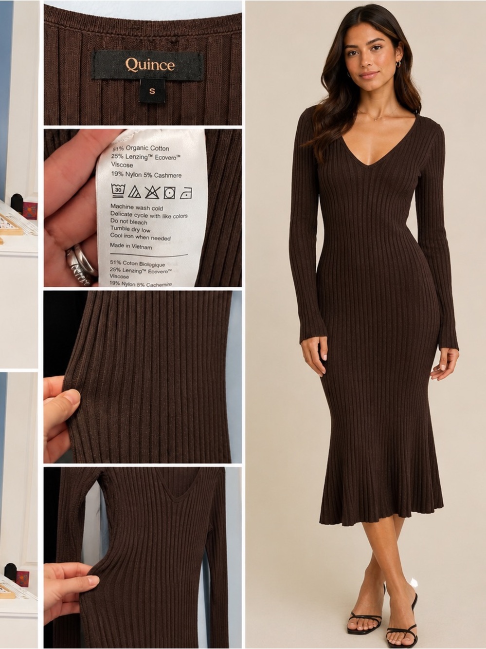 Quince Organic Cotton Cashmere Blend Ribbed Midi Dress – NWOT – Size Small - Picture 9 of 9